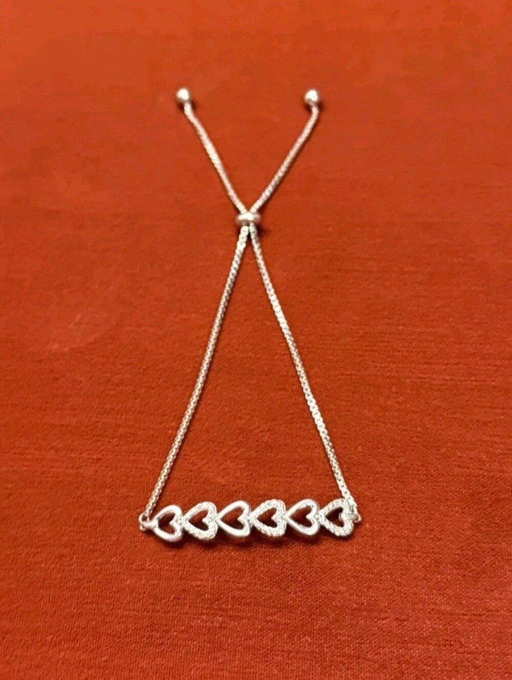 SUN Sterling Silver Diamond Chip Heart Adjustable Bolo Bracelet